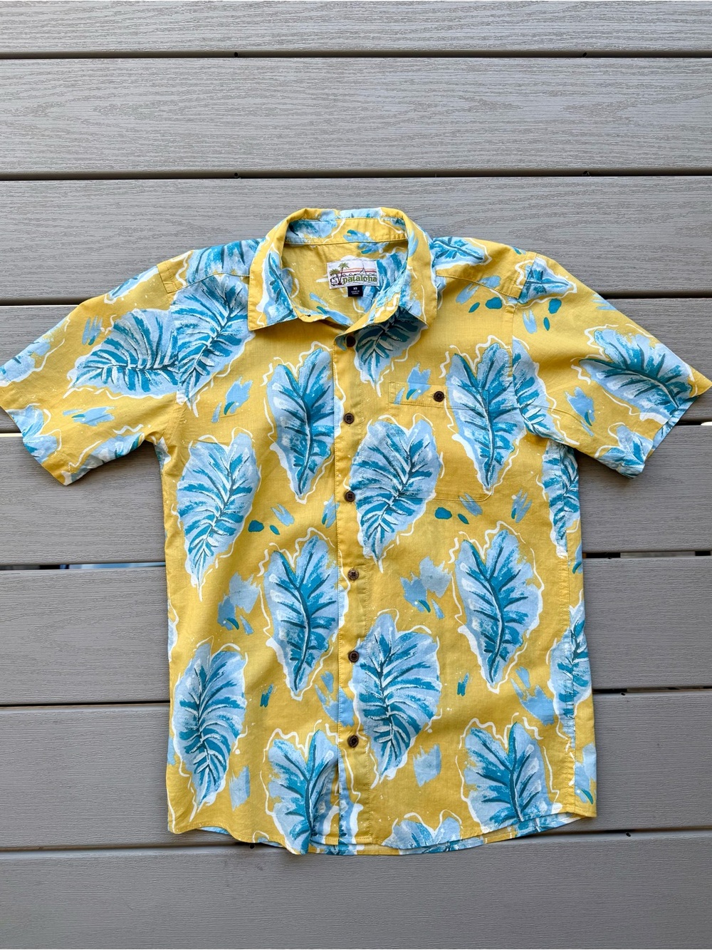Patagonia Pataloha Hawaiian Shirt XS Yellow Tropical Print 100% Organic Cotton